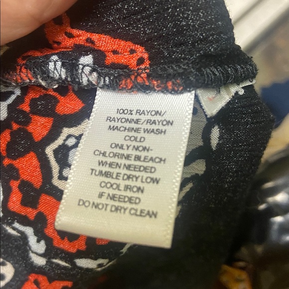 Ann Taylor LOFT Blouse Gauzy Black Peach Paisley 3/4 Sleeve Boxy Oversized Comfy - Picture 16 of 16